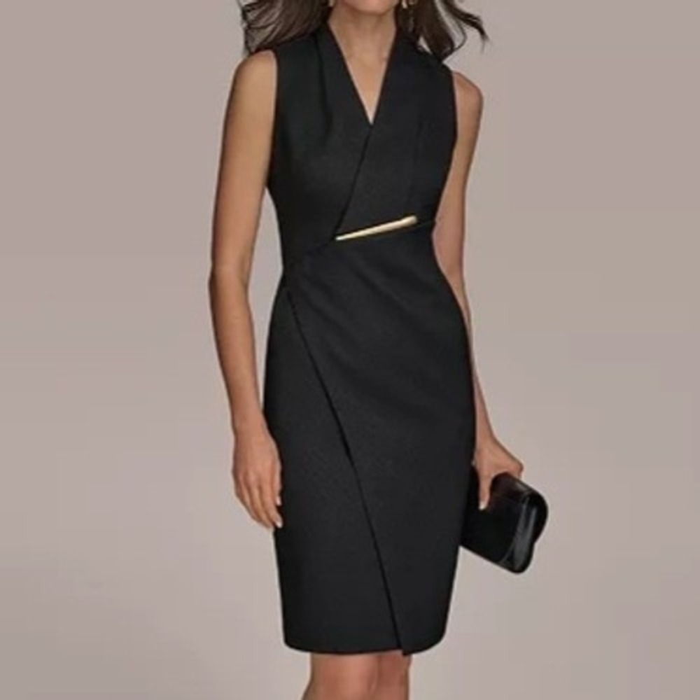 Donna Karan New York Hardware Trim Sheath Black Sleeveless Dress Womens Size 4